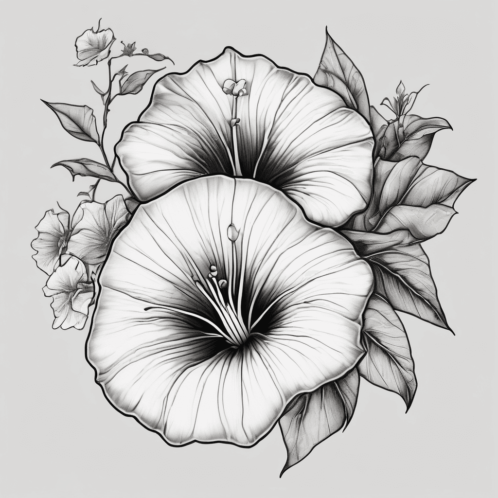 A fine line tattoo of a morning glory flower and cherry blossom flower for my kids birth months.