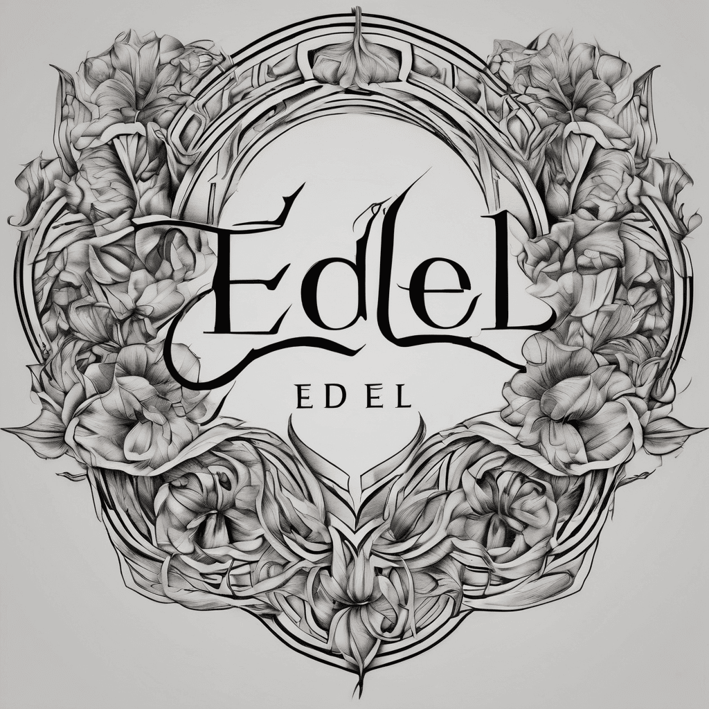 A beautiful tattoo design featuring the name "Edel" in elegant lettering