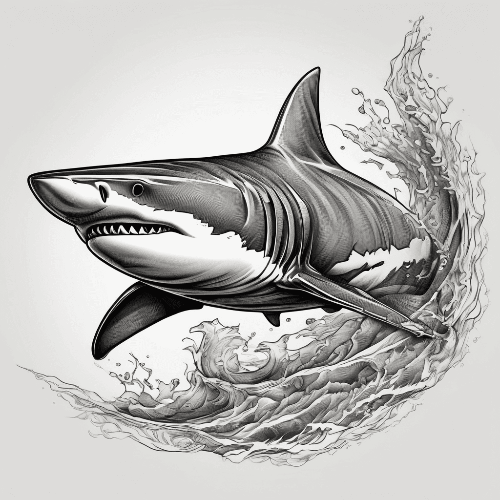 Shark swimming with its shadow underneath