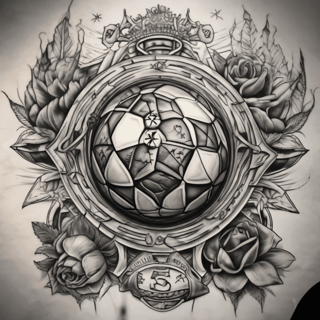 Ein realistisches Black-&-Grey-Tattoo eines antiken Kompasses. Die klassischen Himmelsrichtungen N, O, S und W sind ersetzt durch die spanischen Begriffe "Familia", "Amigos","Fútbol" und "Amar" wir mit dem Schfiftzug "Vive tu vida al máximo, tal como tú quieras." verziert. Die Kompassnadel zeigt leicht in Richtung "Familia". Feine Schattierungen, filigrane Gravuren, dezente Windrose im Hintergrund, hochwertiger Tattoo-Stil mit starkem Kontrast. Keine Farben, nur Schwarz und Grau.