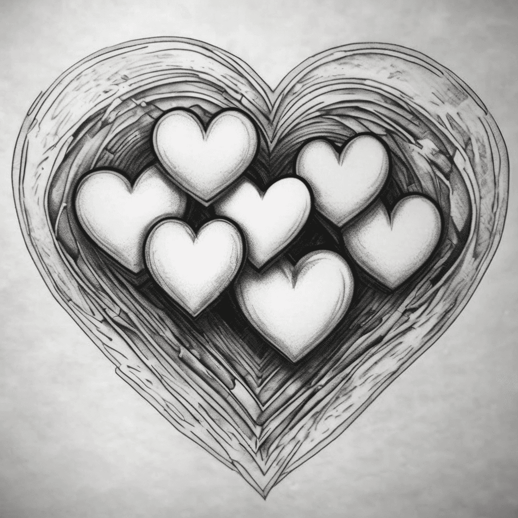4 hearts stacked on top of each other but spaced out. About 1' each and each one will be slightly different because each one of my kids will be drawing one. Located on my forearm. No coloring or shading. Just a heart outline