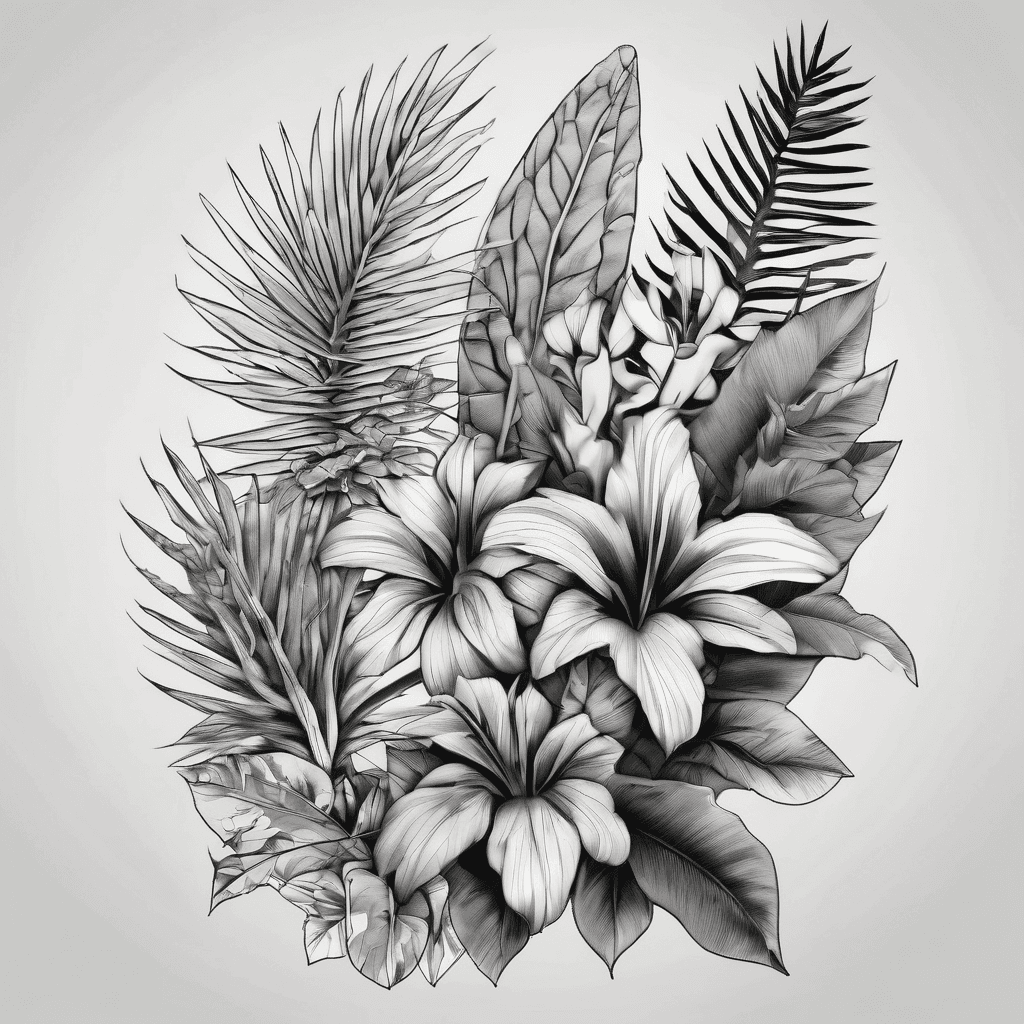 Jungle plants arm sleeve black and grey