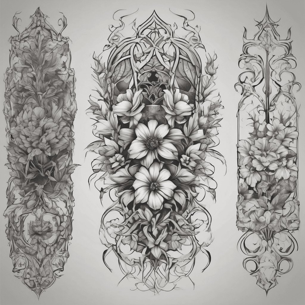 Gothic ornamental sleeve with delicate flowers