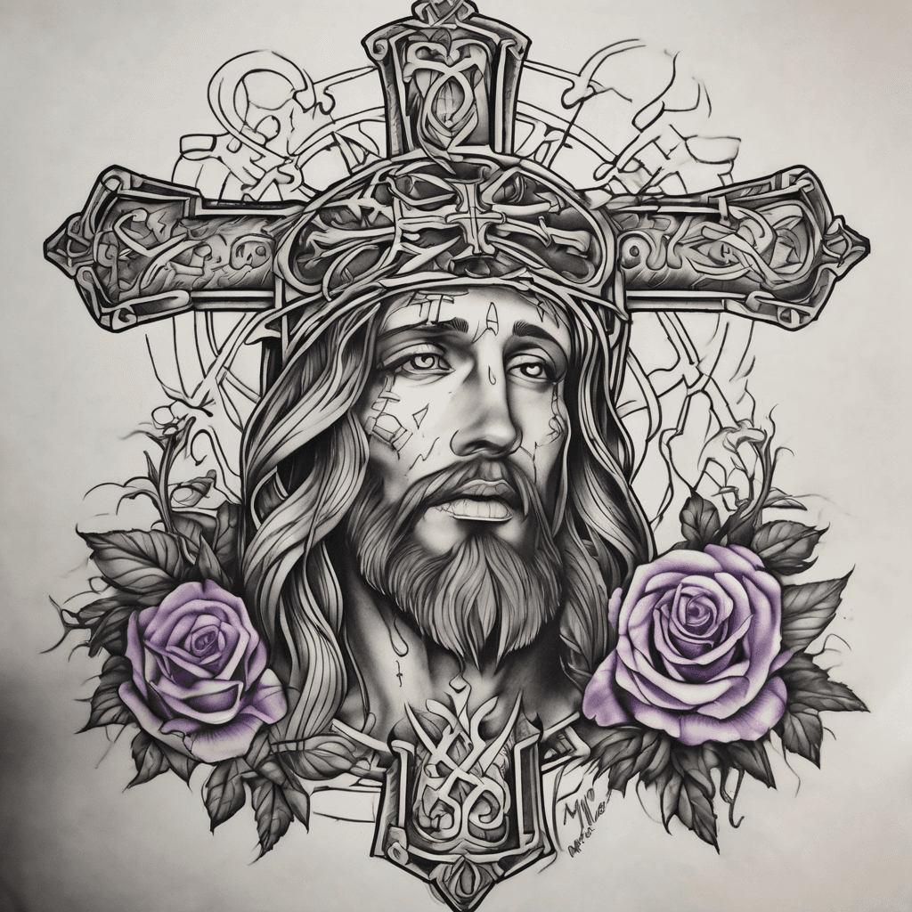 II . II . MCMXXIII and VII.XVII.MCMLXII with a violet and larkspu Make it have crosses and stuff about jesus