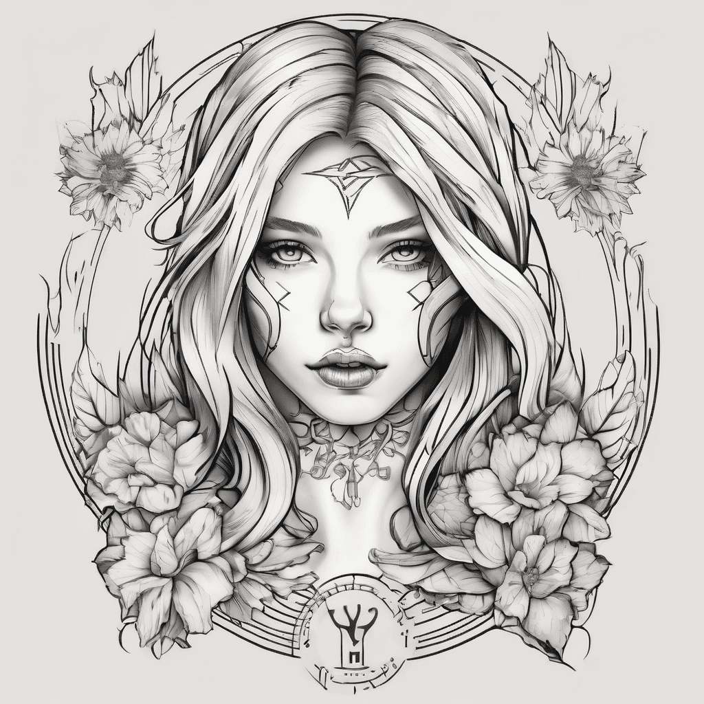 zodiac sign virgo with soft girl, dog person with color tattoo