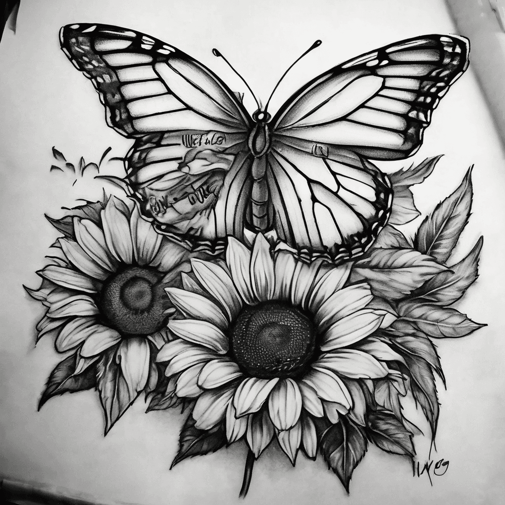 I want 2 draw out friendship tattoos that have two separate sunflowers and butterflies small,big and beautiful saying like this Even if we're apart... Then the other one I'll always be with you... The tattoo will be on our leg on the same side. Just tell me a couple drawings of the tattoo that I want and make it beautiful
