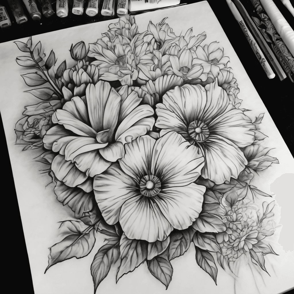 A half sleeve on the upper arm for a mom. Having two June birth flowers, one July birth flower, and one January birth flower. Also have two older clocks one showing 8:10am and the other showing 8:00pm.