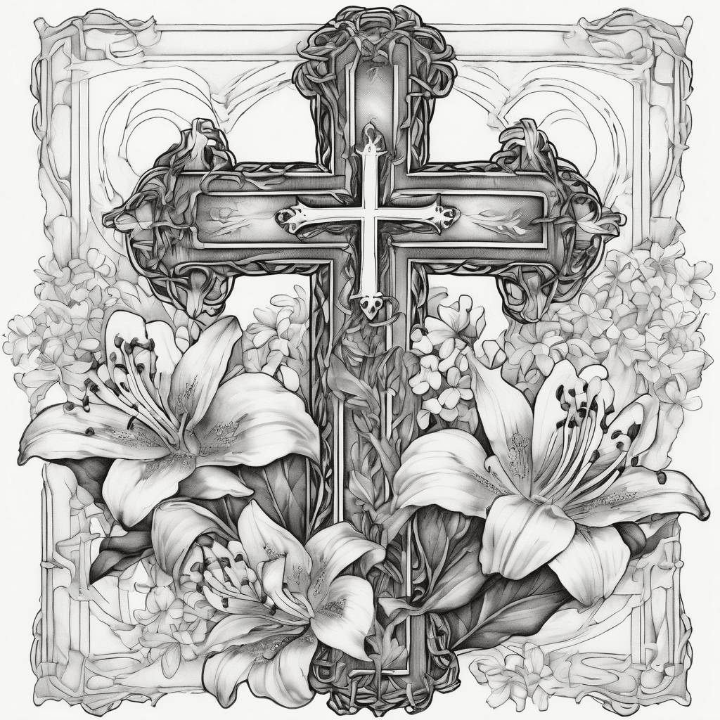 Simple cross, one lily of the valley flower wrapping around cross, two chrysanthemum flowers together one open the other closed wrapping around cross, one aster flower wrapping around cross, Psalm 139:13-14 just the book and verse underneath cross, all flowers wrapped around one cross