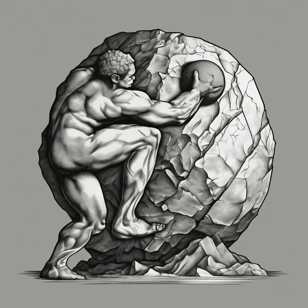 Sisyphus pushing his boulder inside of pandora’s box