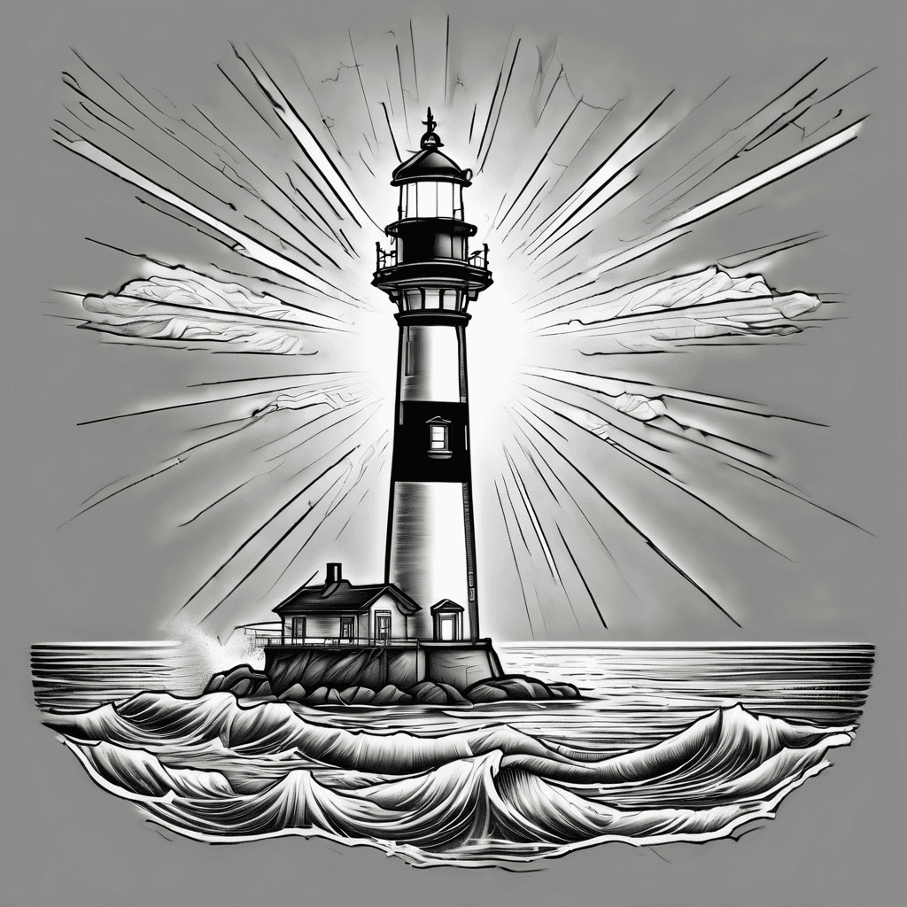 A lighthouse with two beams of light waves crashing and the verbiage always guiding me this is to honor my mother and father