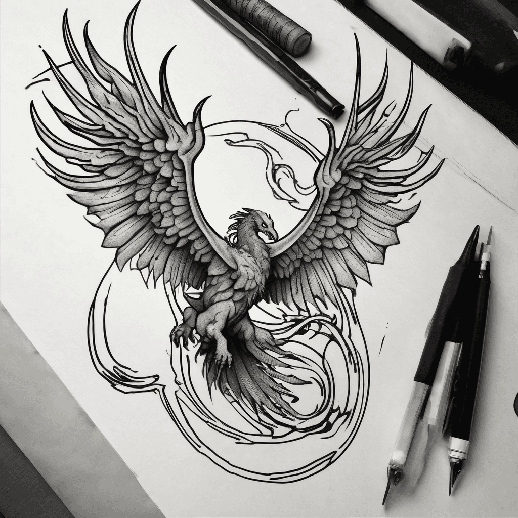 Thestral and pheonix flying circling around forearm