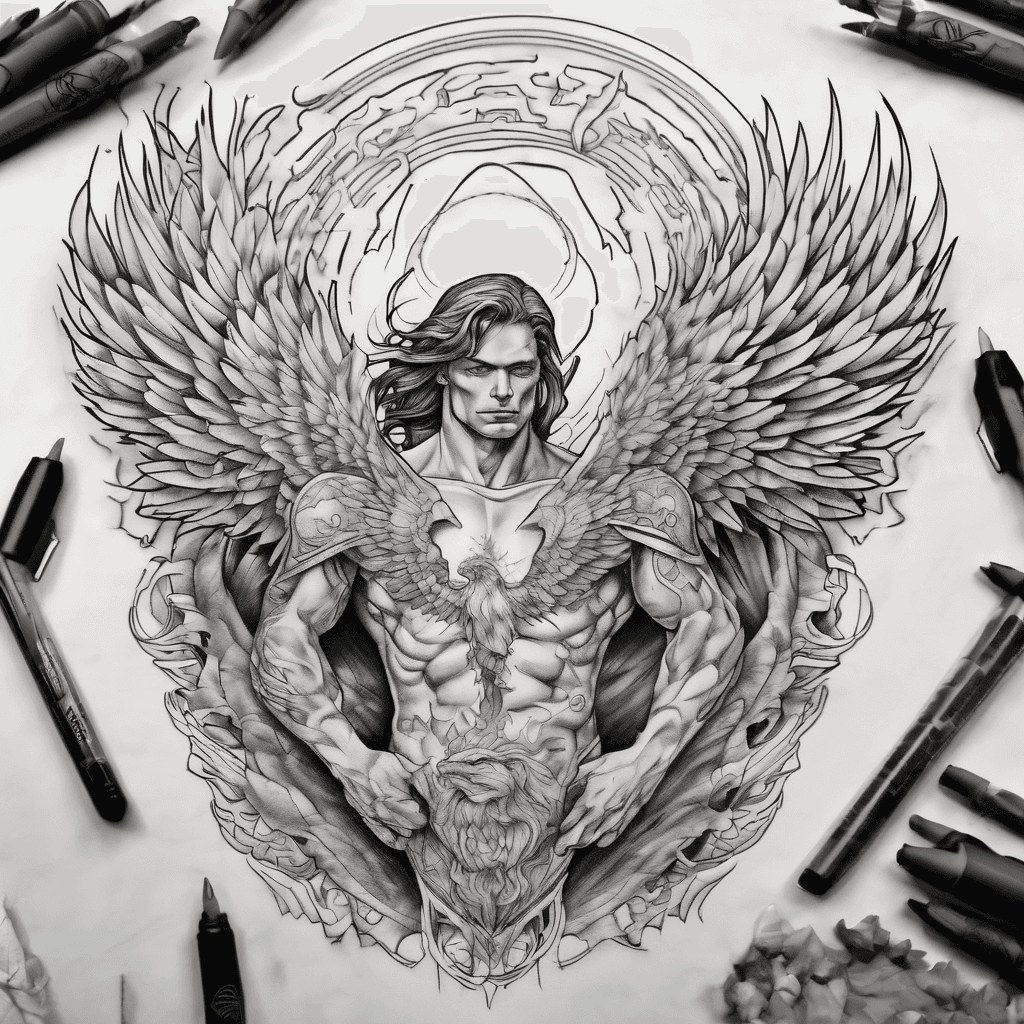 Arc angel michael with skin fade and bear in angel war with phoenix az skline half on fire in background