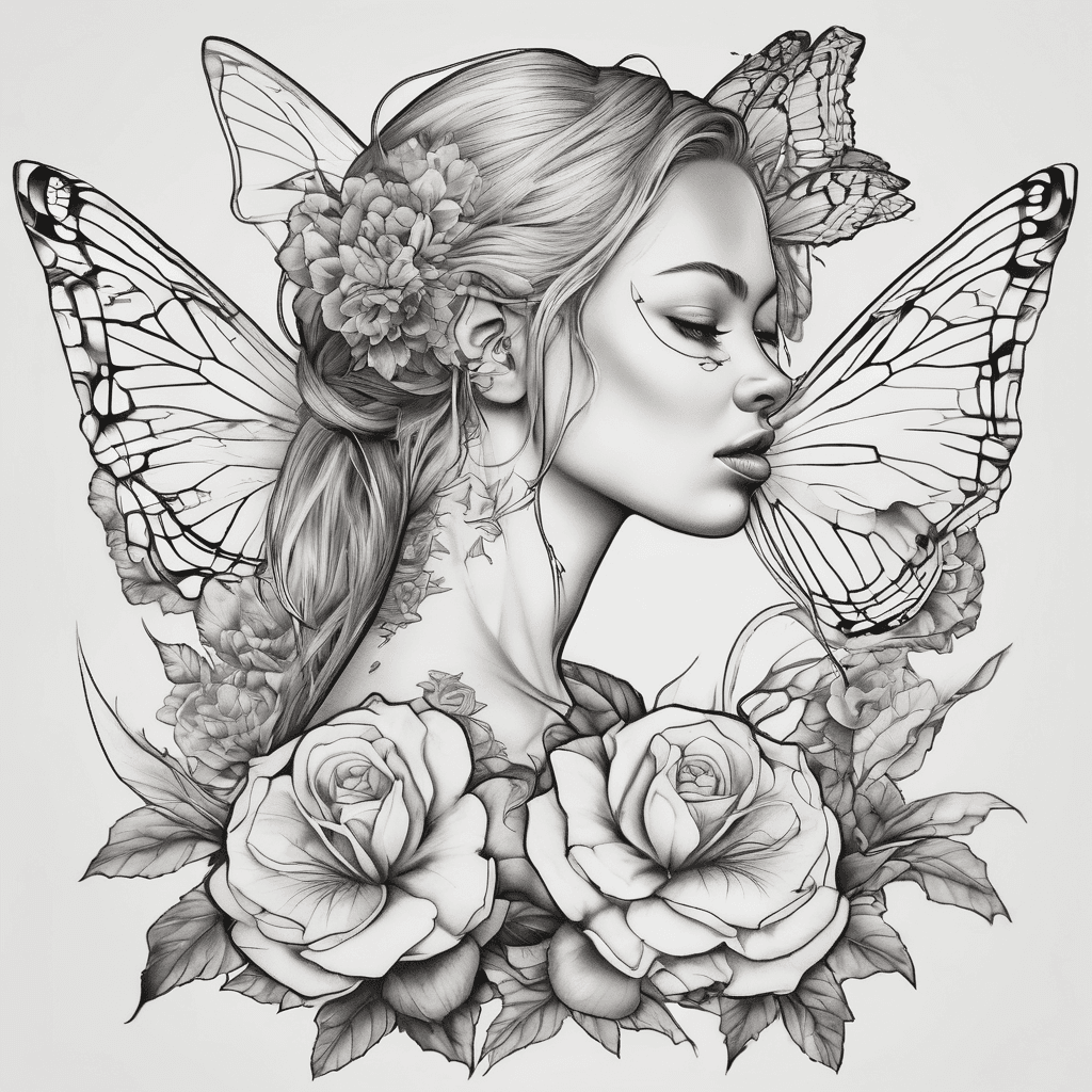 Women’s calf tattoo showing regrowth and strength with flowers butterflies and dragon flies