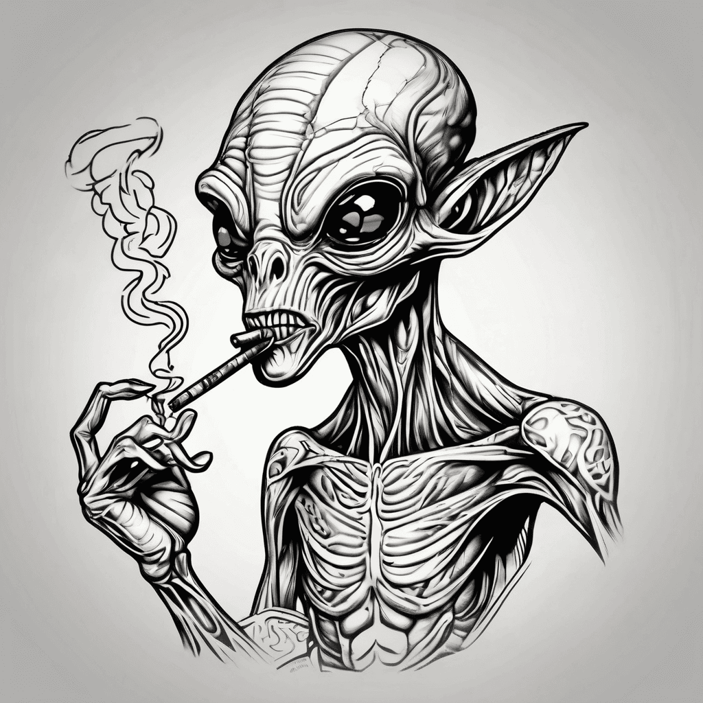 A alien smoking a blunt saying fuck you anyways