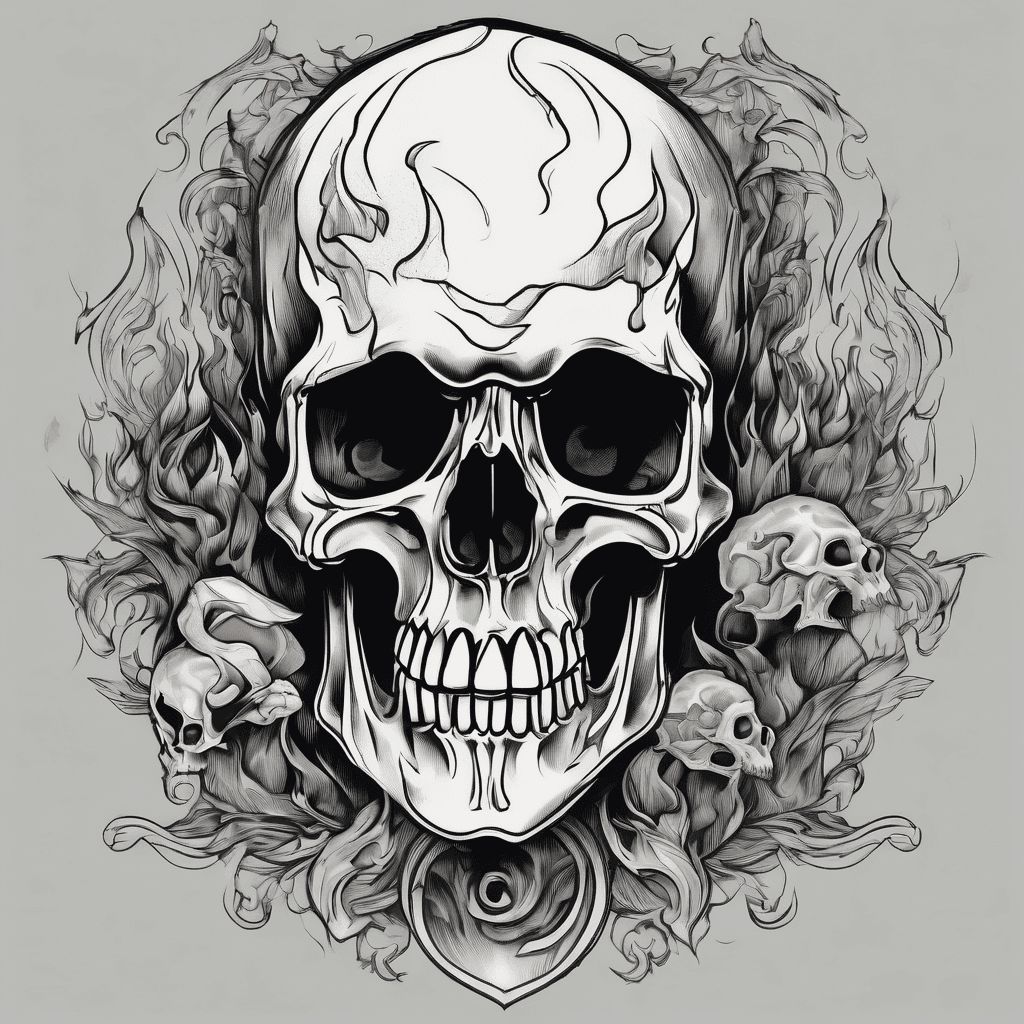 micro realism / fine line style.Flames and smoke in combination with skulls, death and reaper