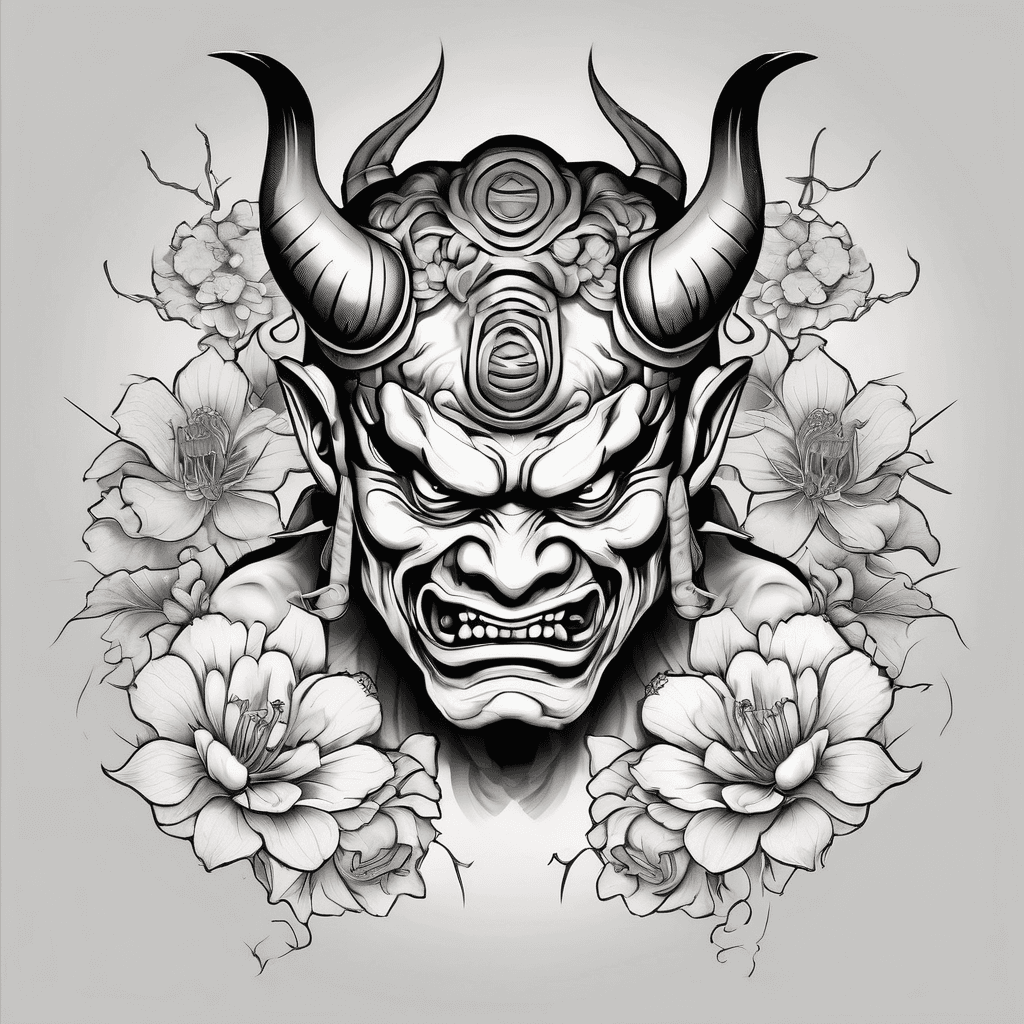 japanese oni with sakura flowers