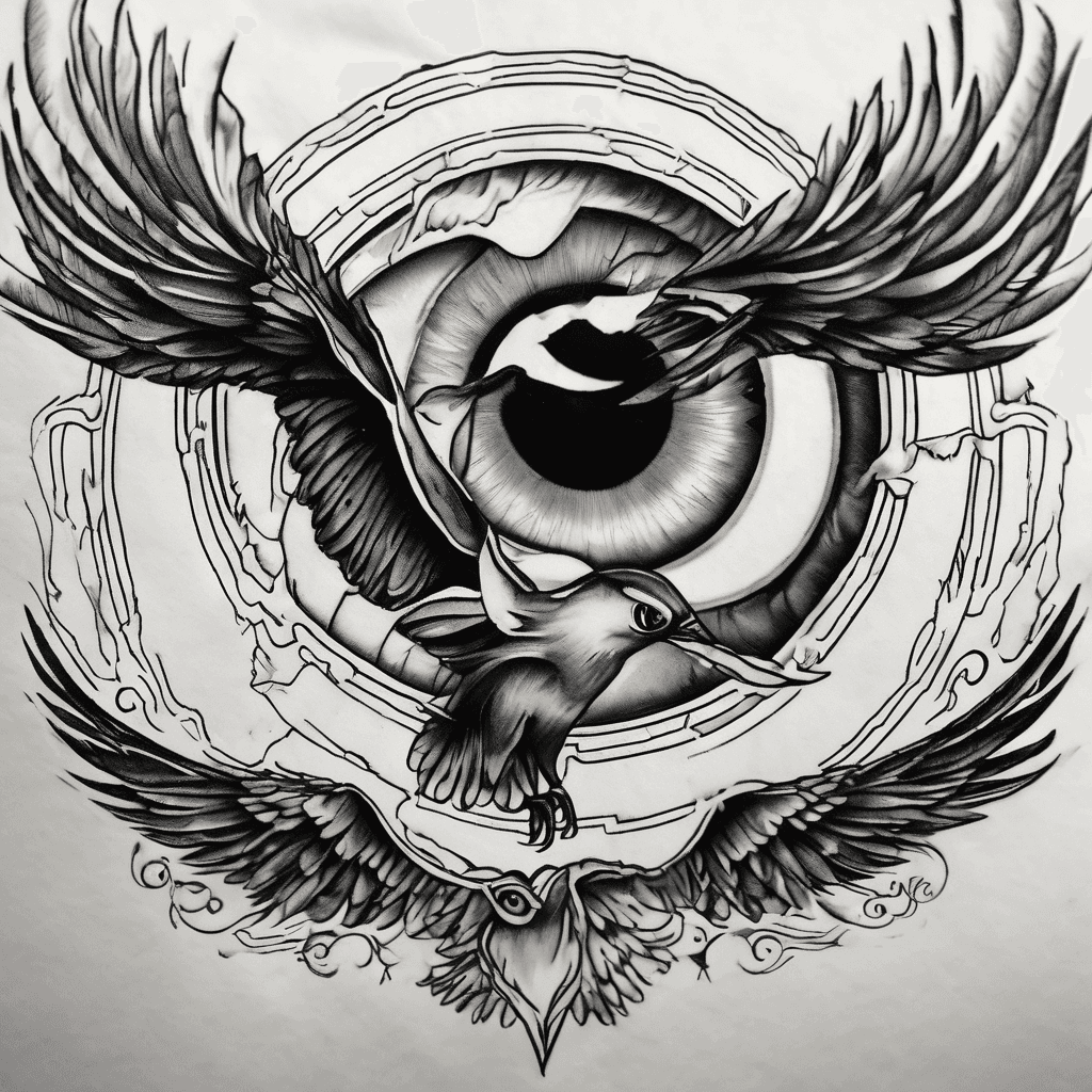 I want to do the dual eyes on my outer forearm in black-and-grey realism. I want one of the eyes to be mine and the others to be his from the first picture I took with my uncle. In his eye reflection, let's do the flying dove silhouette since his name means dove. In my baby eye reflection, instead of a I want a tiny, realistic olive branch with exactly 7 leaves to symbolize our 7-year timeline."