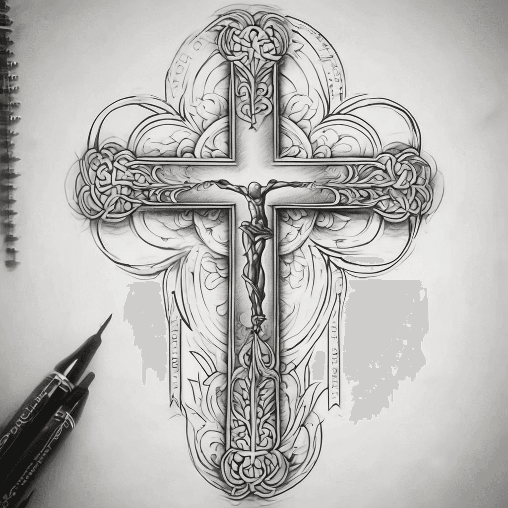 create a smaller fine line tattoo - wording in beautiful, cursive, writing to be I Can Do All Things Through Christ Who Gives Me Strength. Have the word Strength formed into a fine line cross with wording in the middle, under the top of the cross. Cross to be the focal point. All other wording, have flowing beautifully. Tattoo to be placed on the back shoulder blade. Not too big, needs to be danty and girlie