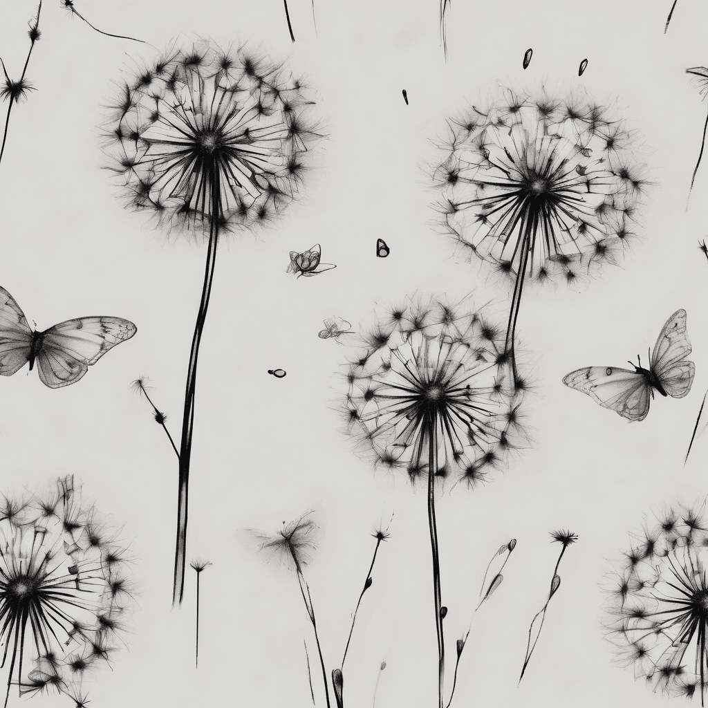 A small dandelion in the wind but tge whispies are watercolor butterflies