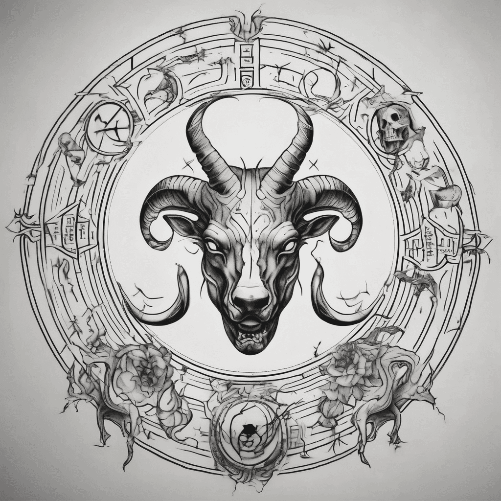 A spooky zodiac sign tattoo flash sheet