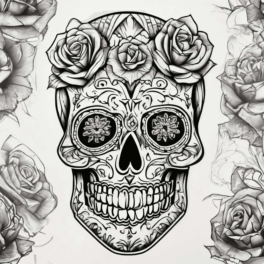 Lower leg, front of shin knee to ankle sugar skull Dia de Los muertos theme