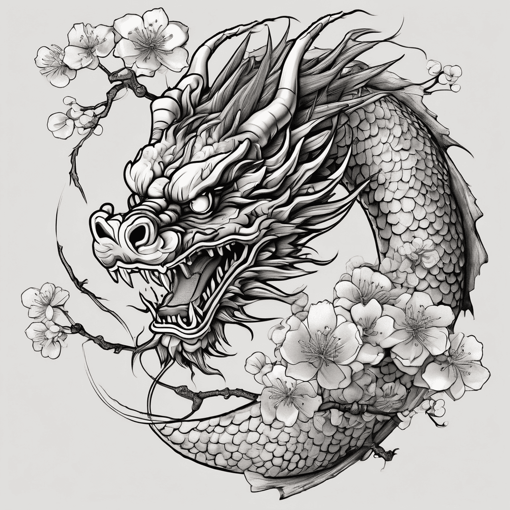 Japanese dragon with cherry blossoms