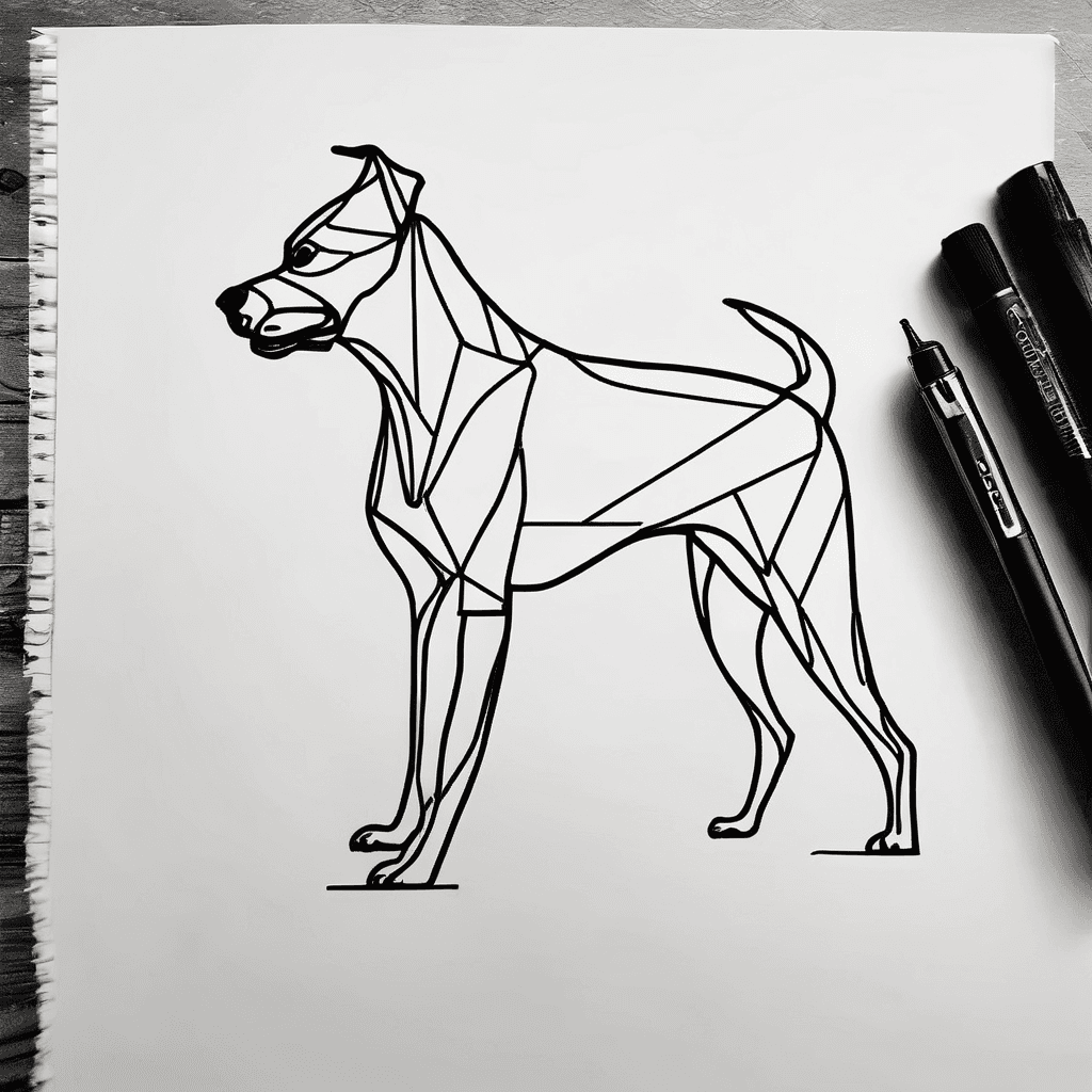 One-line continuous art style tattoo design of a dog silhouette, minimalist, fine line, single stroke, elegant and simple."