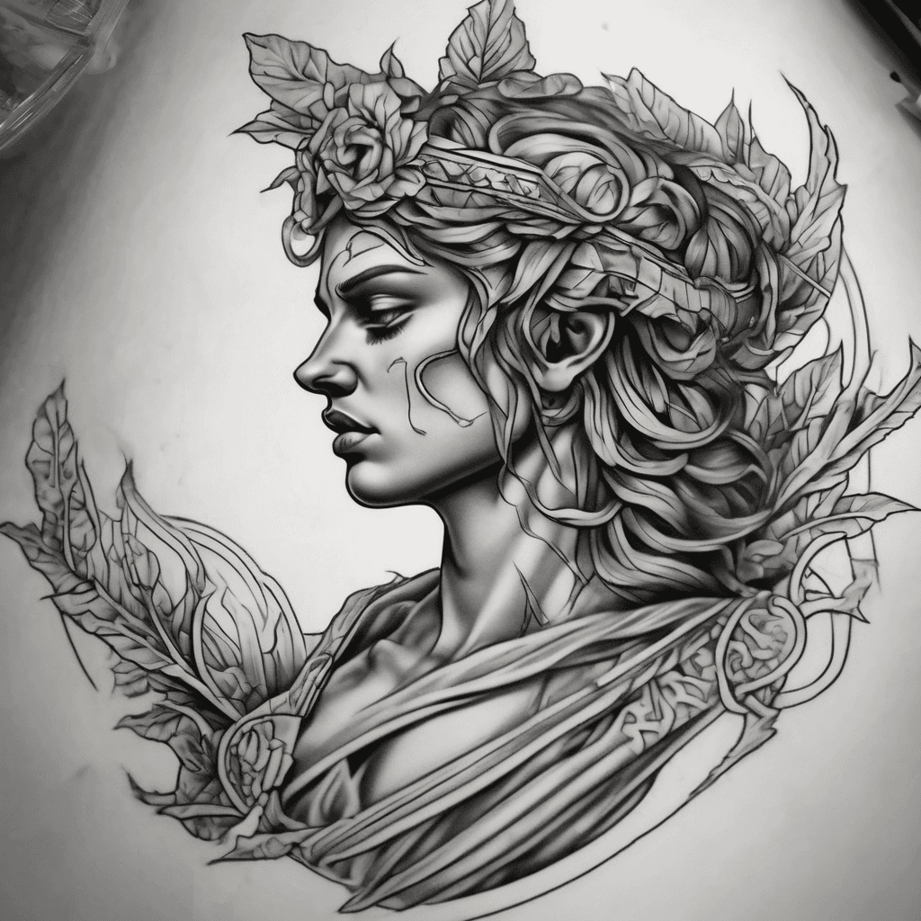 Create a Greek mythology inspired tattoo that represents a broken childhood filled with hardships that would break any normal person but that you survived and are now scared but unbroken