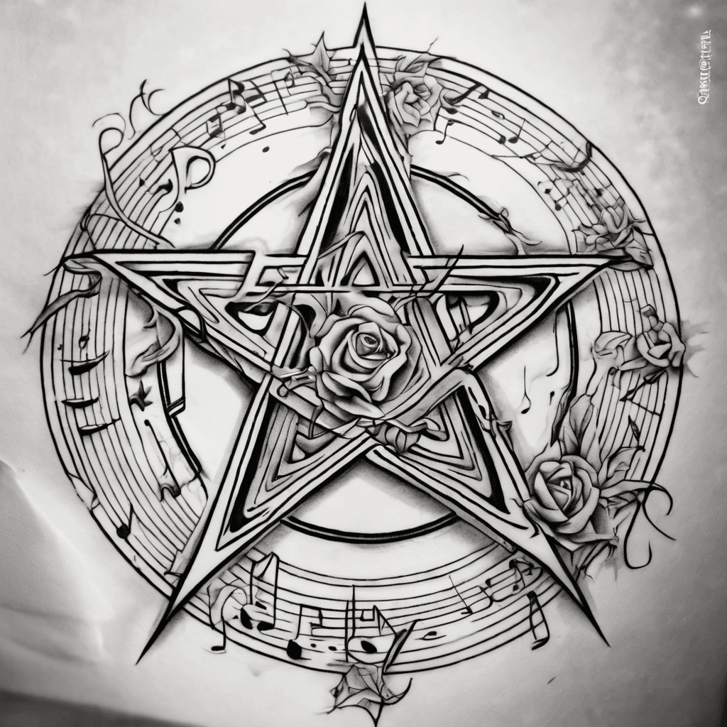 Musical pentagram for arm. Has to symbolise my daughters letters E and g. In either chords, pauses musical notes.