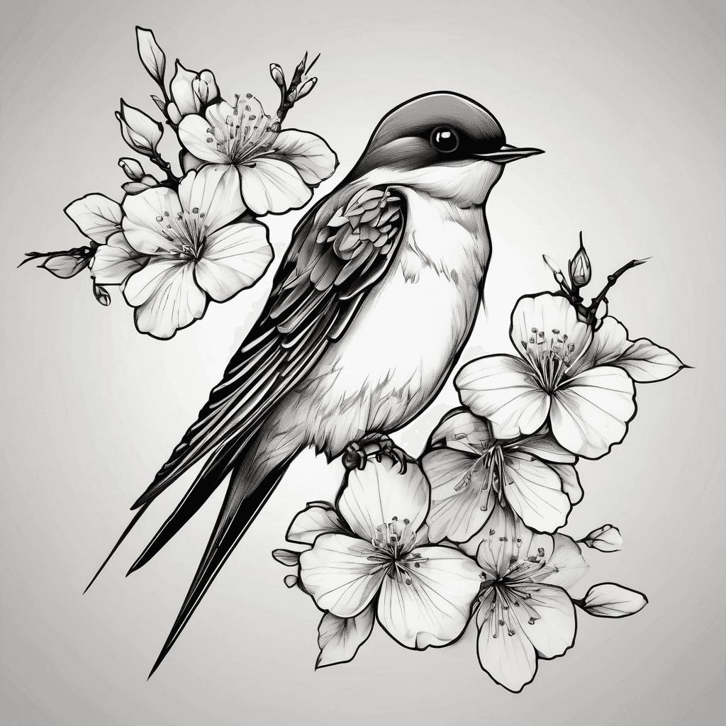 I want a tattoo of a swallow and cherry blossoms preferably 5 to 5cm