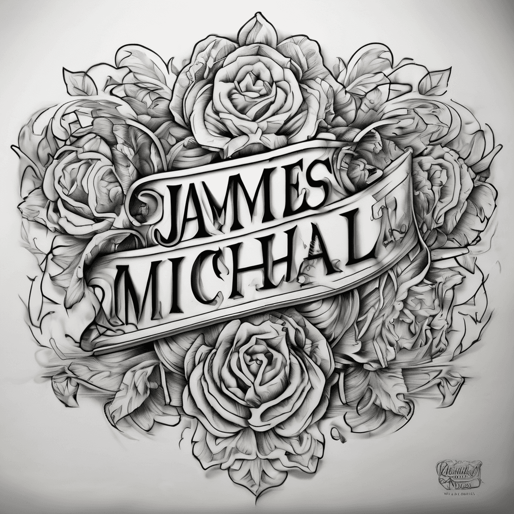 A beautiful tattoo design featuring the name "James Michael 3-7-26 " in elegant lettering