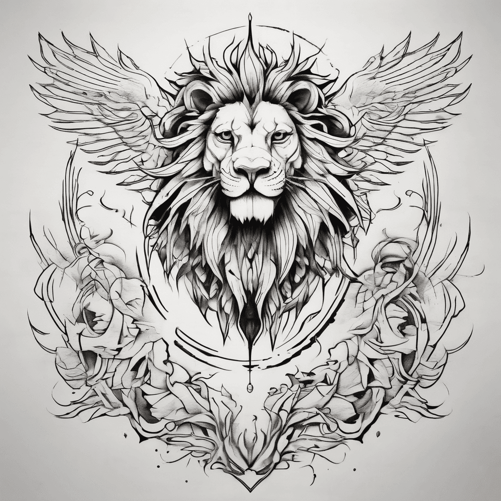 Small minimalistic tattoo which is mix of lion and phoenix to symbolize strength, power, resilience and fierce. Give 3-4 options and variances