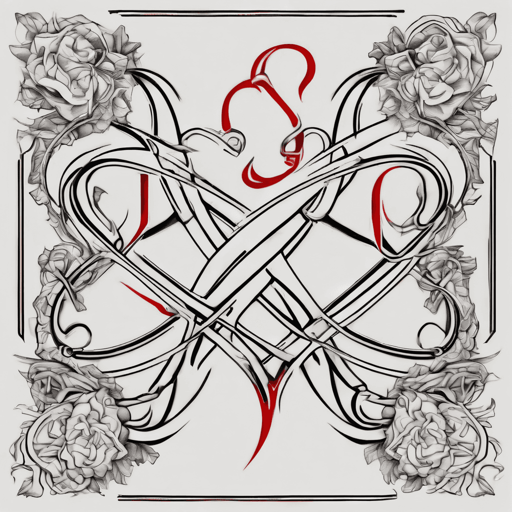 Infinity tattoo with elegant initials J and C and a red heart