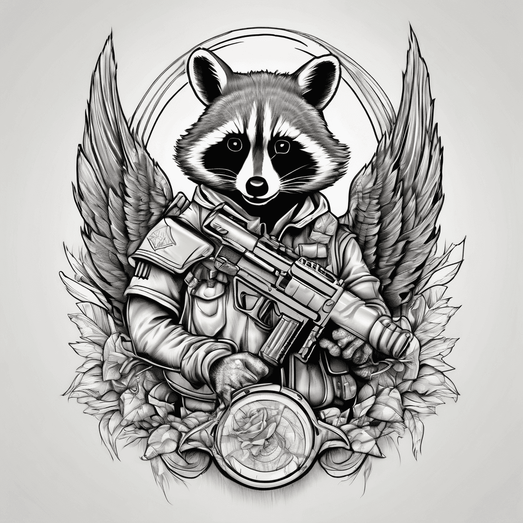 Angel raccoon with flamethrower