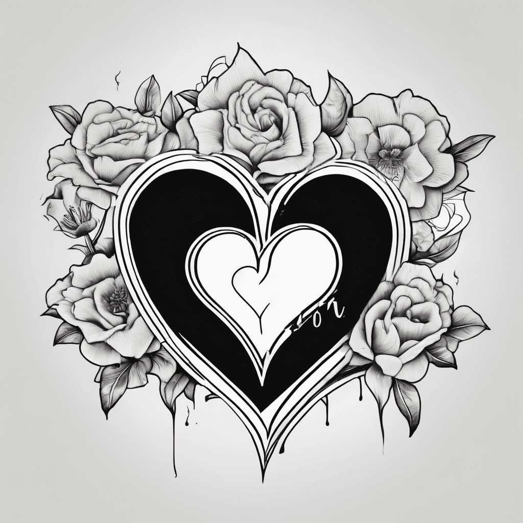 Two black hearts one with a crack in with the words don't forget to live and flowers