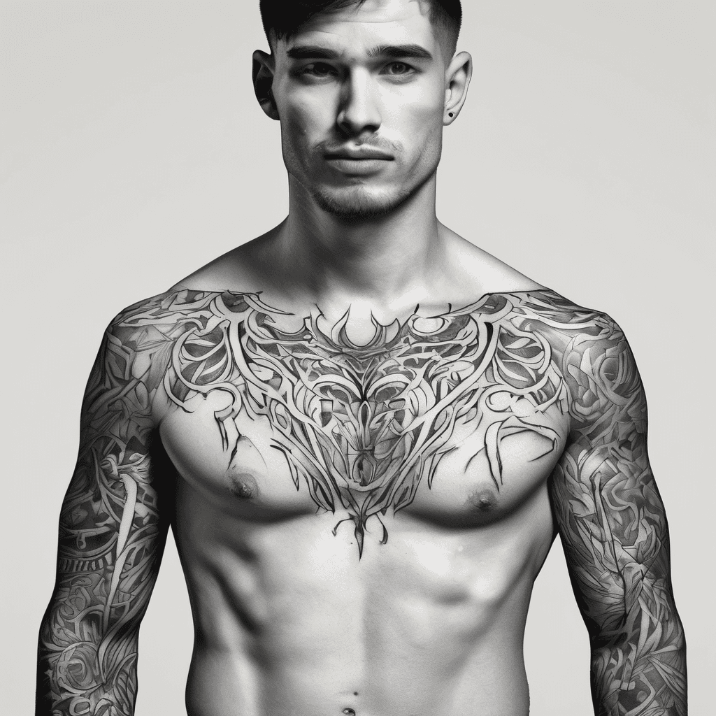 The name Halena vertically down on a man’s chest