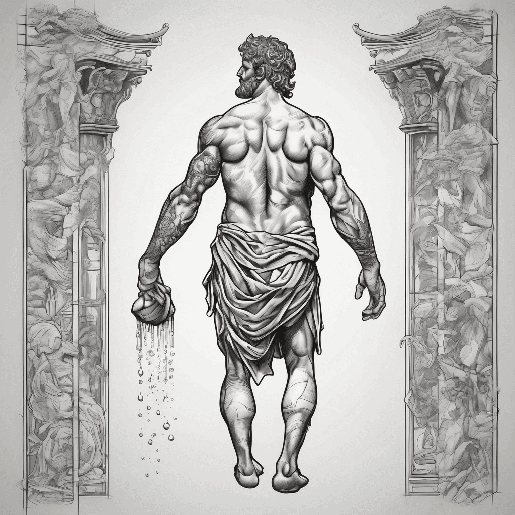A Roman god carrying a big shower on his back