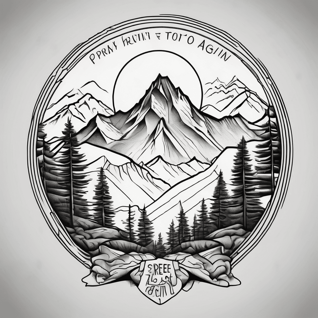mountains with trees and words under saying Pray to god i see your face again