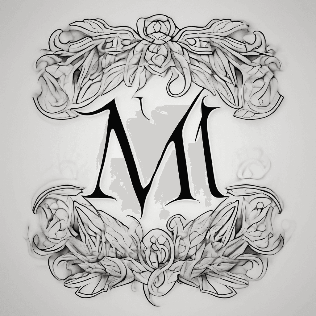 A minimalist logo monogram tattoo using the letters of the name melissa. Curvy and feminine with clean lines and shapes