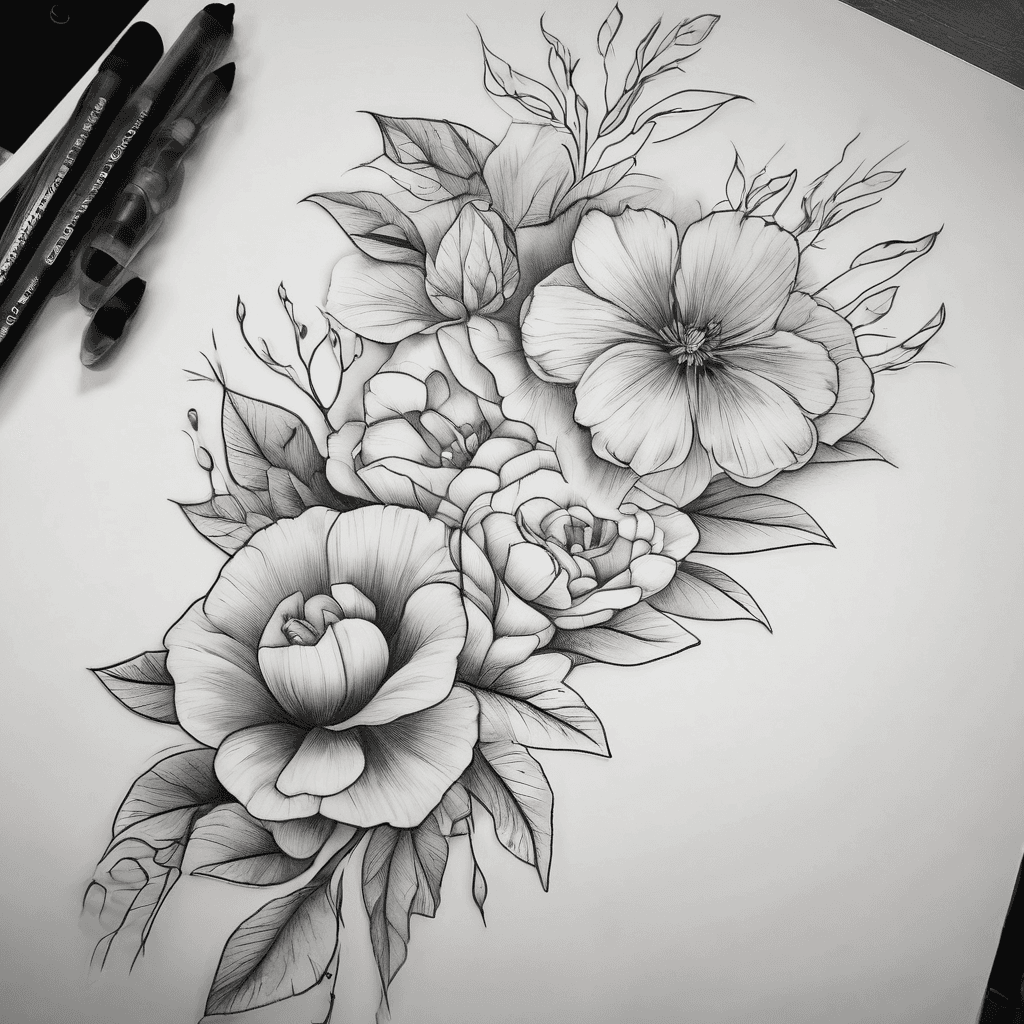A minimal fine line floral sleeve. I already have two large fine line detailed flowers on my upper arm arm