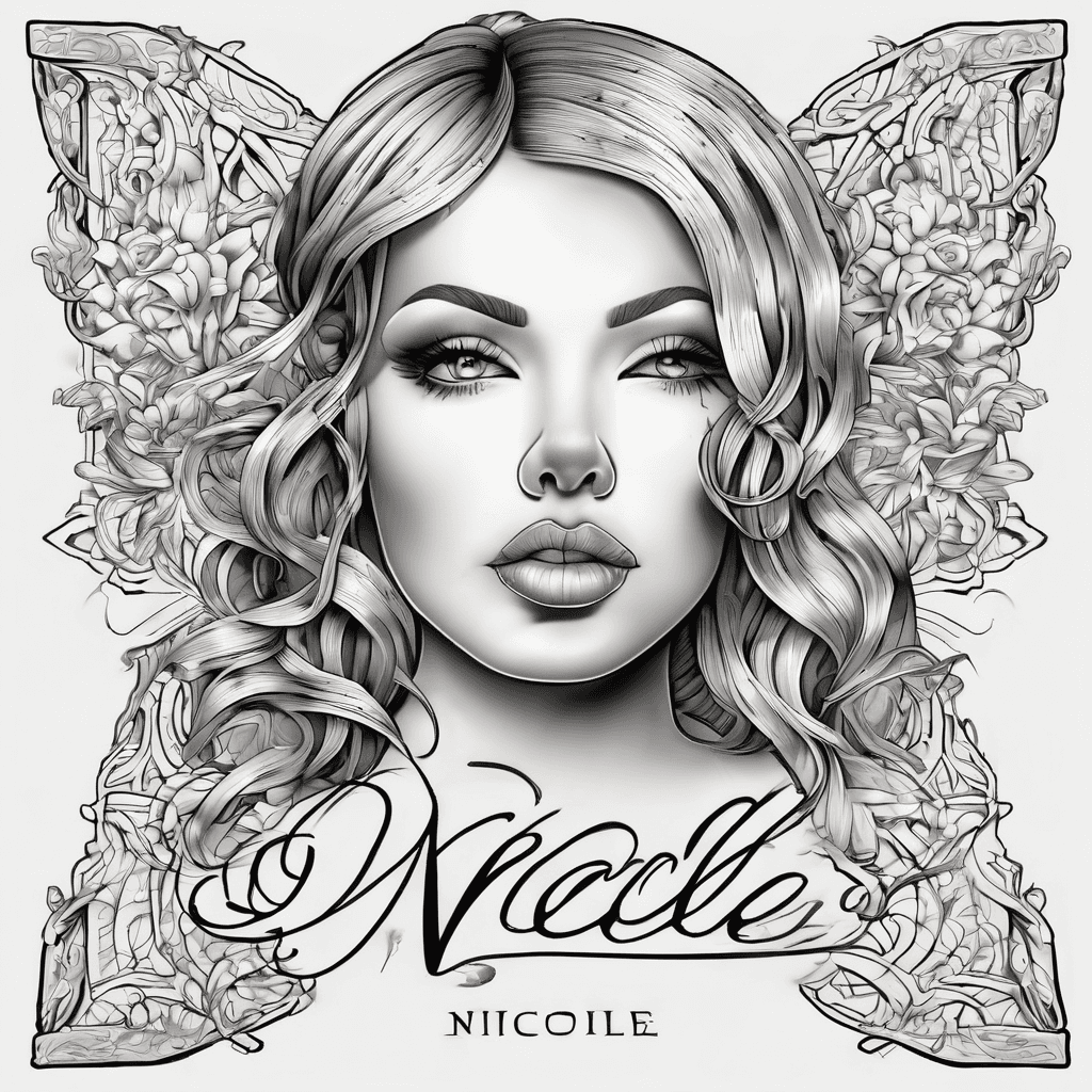 A beautiful tattoo design featuring the name "Nicole Merie" in elegant lettering