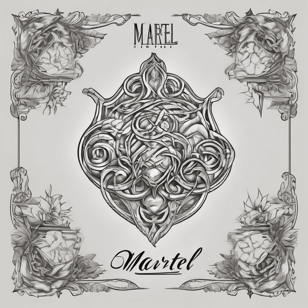 The name “ Martel “ with a hart on both sides in elegant lettering