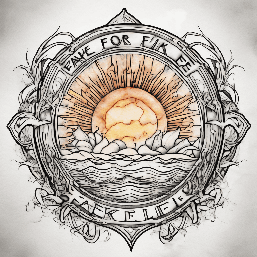 The phrase “(fake) whore for life” with a watercolor sun behind it