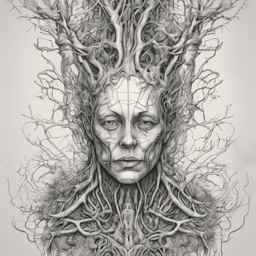 Hieronymus Bosch meets hr giger. Tree branches intertwined creating complex shapes