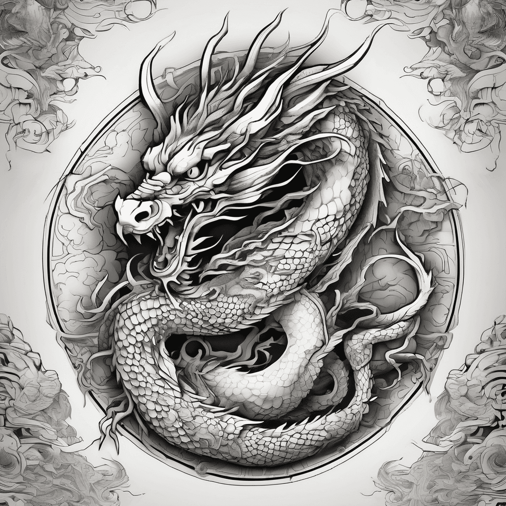 japanese inspired dragon with greek mythological creatures