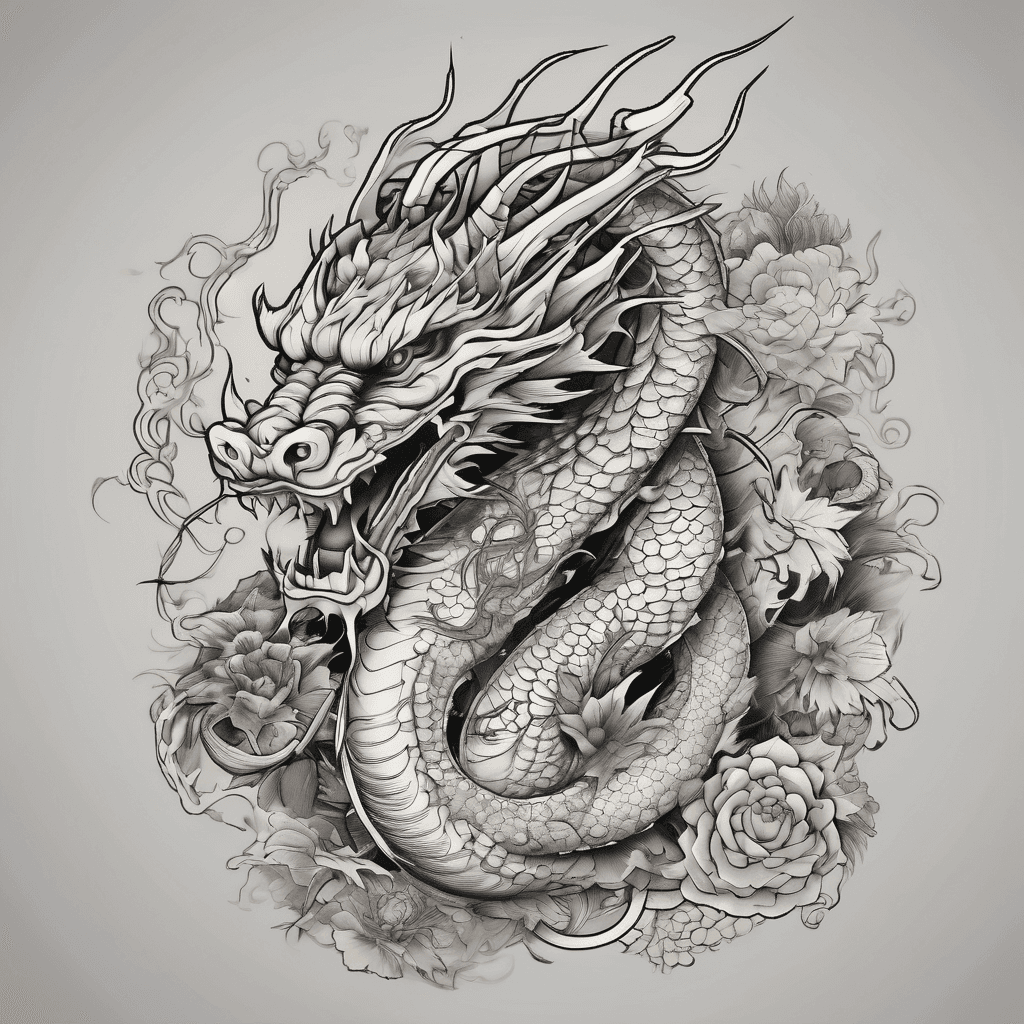 Japanese dragon with illuminati stuff around the dragon and on a back piece