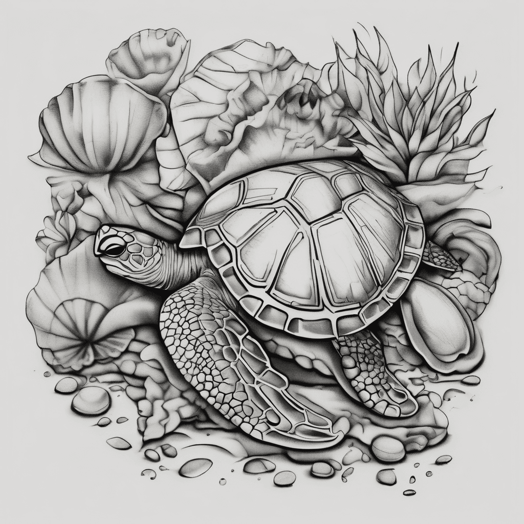 mini tattoo design flash sheet, like small shells and turtles, and all small things that can be translated into tiny tattoos