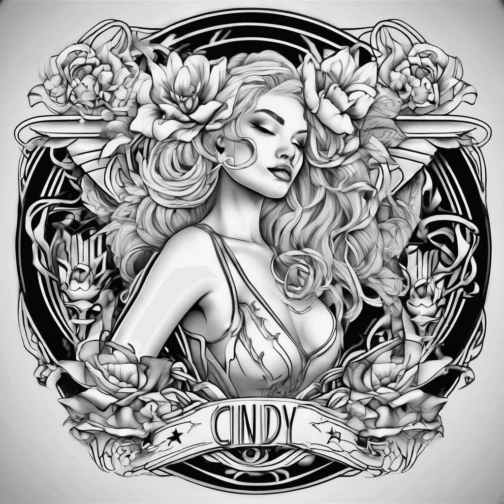 A beautiful tattoo design featuring the name "Cindy" in elegant lettering