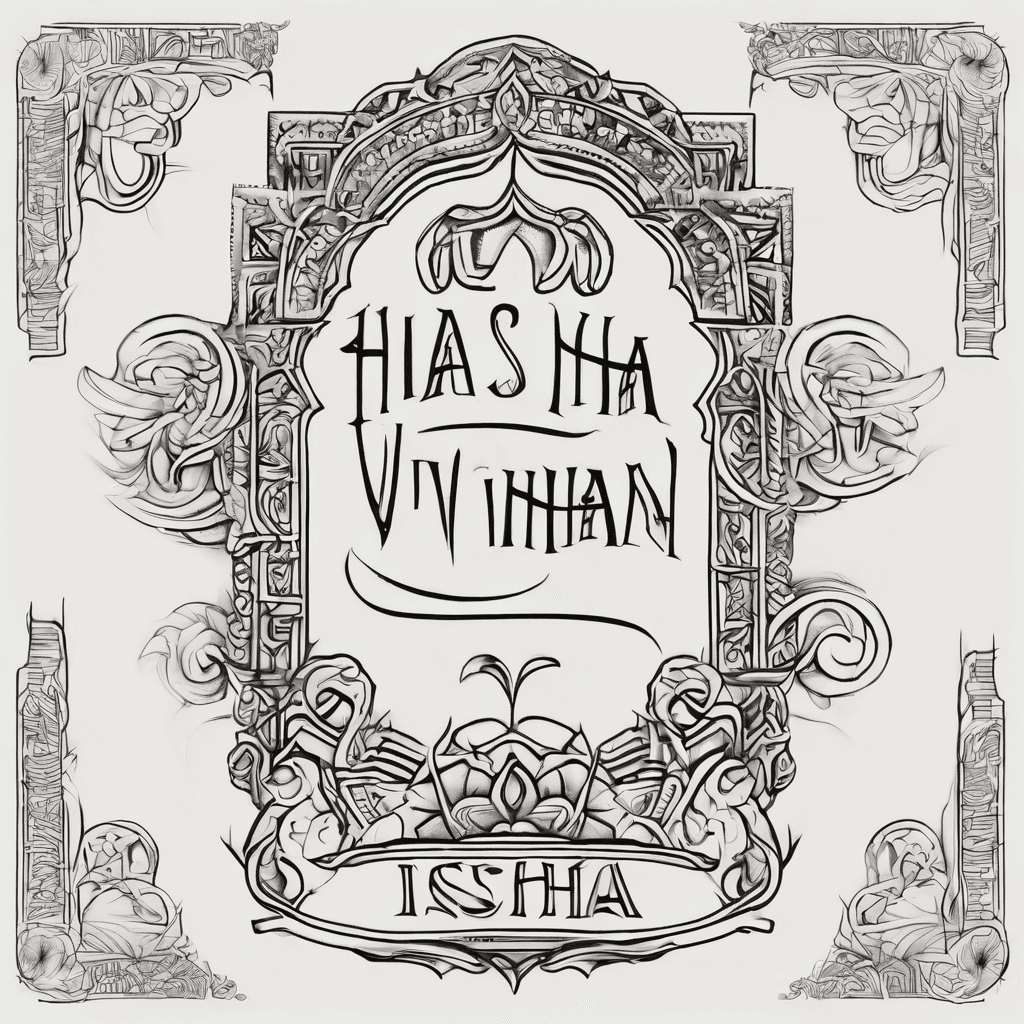 A beautiful tattoo design featuring the name "Isha & Vihaan" in elegant lettering