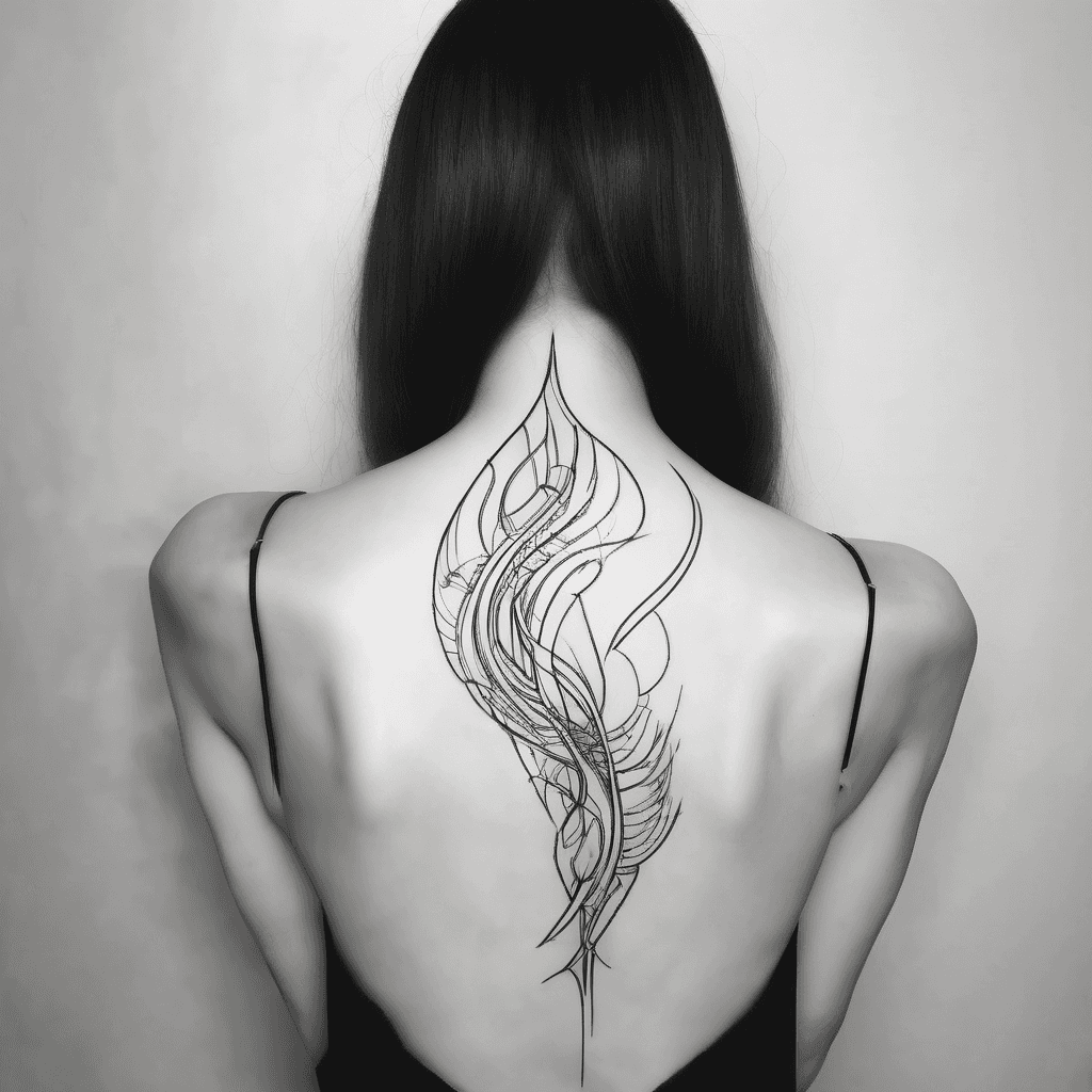 Design a small, minimalist tattoo for the upper spine / base of the
neck. Style: a single continuous clean black line (or the fewest
possible strokes), abstract and symbolic rather than literal, with
generous negative space. Black ink only — no color, no shading, no
ornamentation. Confident modern fine-line work, simple enough to
read clearly at 2–3 inches.
Concept: carrying a heavy but invisible weight — resilience under
mental load. The person is a massage/neuromuscular therapist whose
work is releasing physical tension, and they carry a lot mentally;
reflect that abstractly, not as a picture of a person or a scene.
Keep it original — avoid common tattoo tropes. Flat white
background, design only, centered.